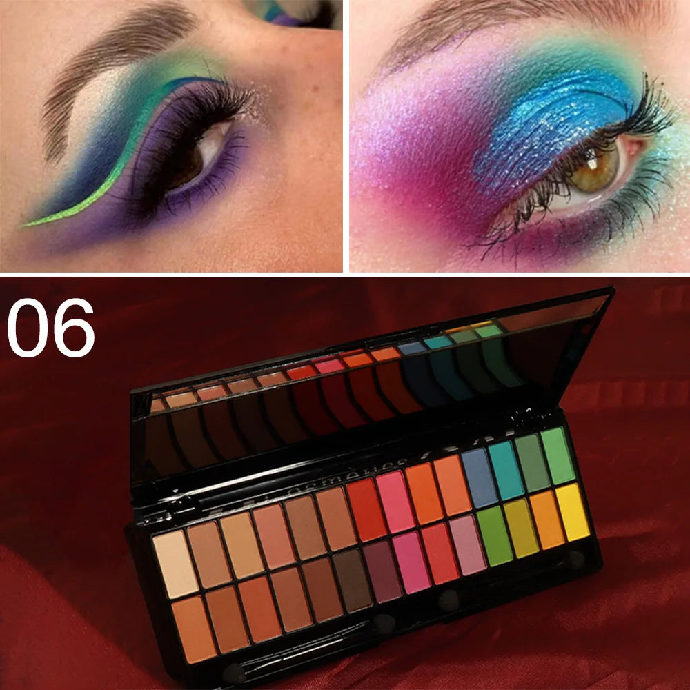 Matte Shimmer Eyeshadow Palette 28 Colors Waterproof Long Lasting Professional Makeup Kit With Dual Ended Brush